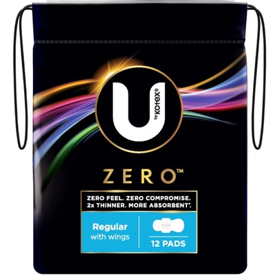 U By Kotex Zero Pads Regular with Wings 12 Pack