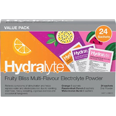 Hydralyte Powder Fruity Bliss Multi Flavour 4.9g x 24 Sachets