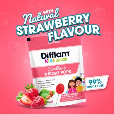 Difflam Kids Throat Pops Strawberry 10 Lollipops