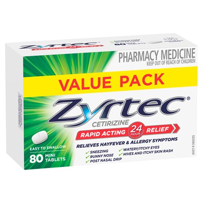 Zyrtec Rapid Acting Hayfever & Allergy Relief Antihistamine Mini Tablets 10mg 80 Pack
